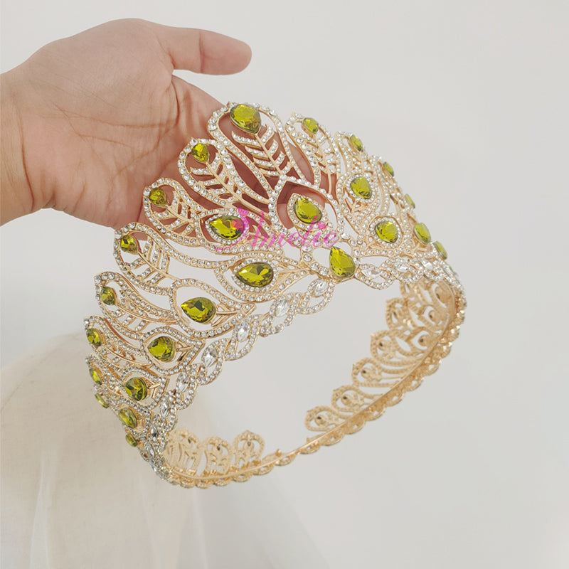 Vintage Baroque Bridal Hair Accessories Crown Crystal Queen Crown Large Tall Pageant Rhinestone Tiara Crown