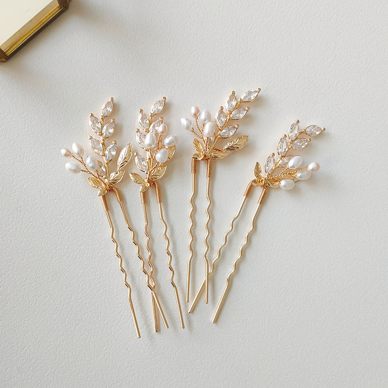 Vintage Elegant Hair Comb And Pin with Sparkling Zircon Leaf