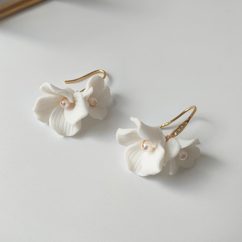 Handmade Little Ceramic Flower Earrings Bridal Wedding Engagement Jewelry For Women Bridesmaid Gift