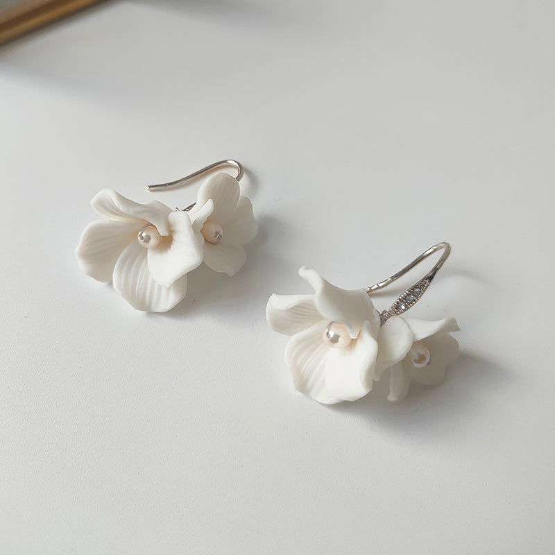 Handmade Little Ceramic Flower Earrings Bridal Wedding Engagement Jewelry For Women Bridesmaid Gift