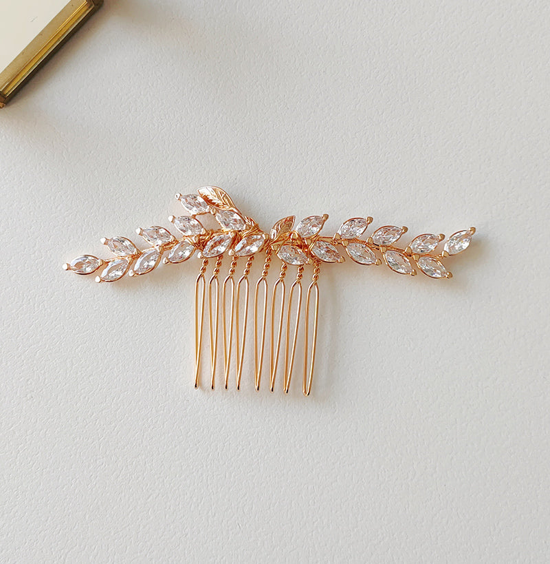 Vintage Elegant Hair Comb And Pin with Sparkling Zircon Leaf