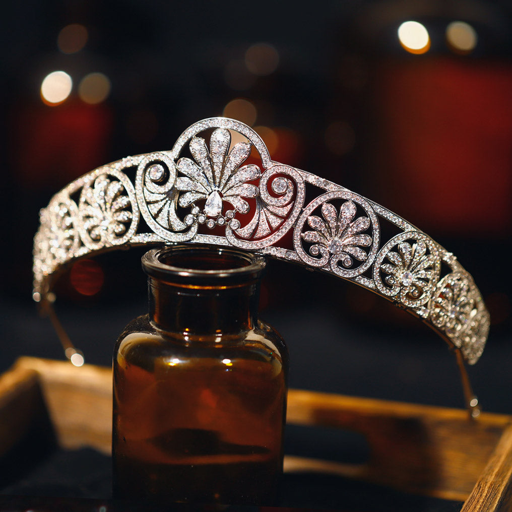 Vintage Flower CZ Royal Wedding Bridal Crown