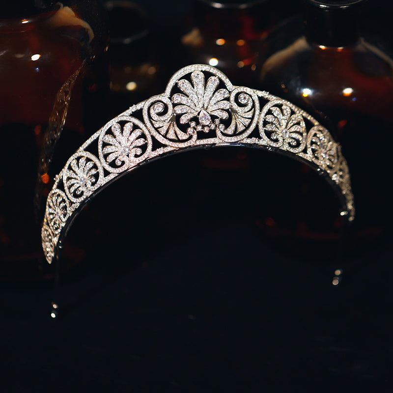 Vintage Flower CZ Royal Wedding Bridal Crown