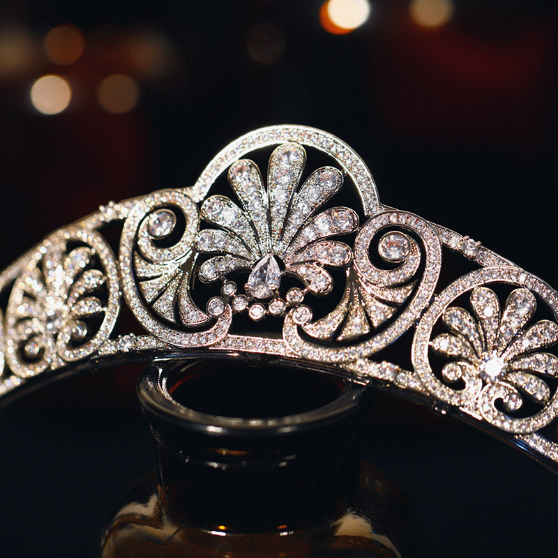 Vintage Flower CZ Royal Wedding Bridal Crown