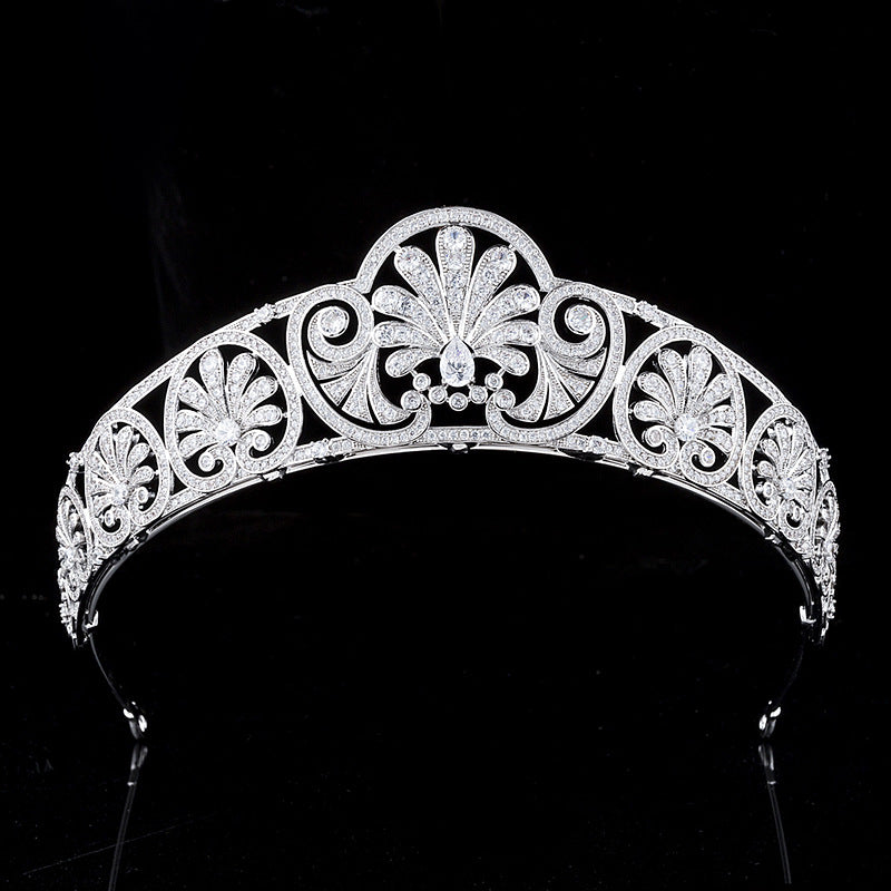 Vintage Flower CZ Royal Wedding Bridal Crown