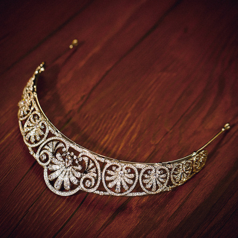 Vintage Flower CZ Royal Wedding Bridal Crown