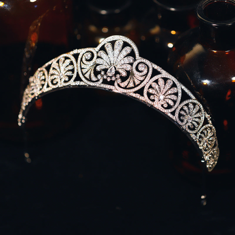 Vintage Flower CZ Royal Wedding Bridal Crown