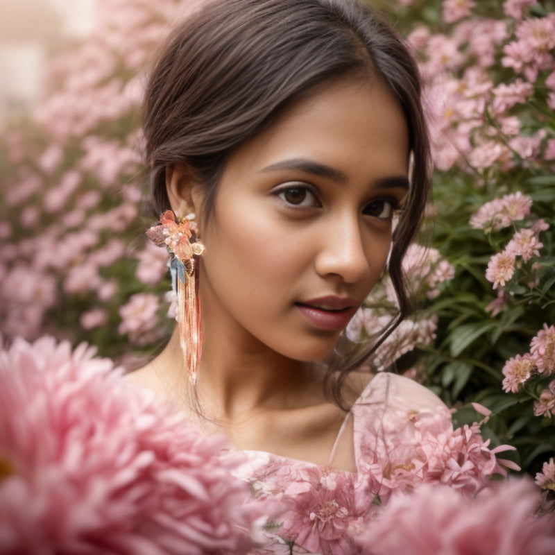 Fashion Bridal Seaside Style Leaf Flower Resin Artificial Liquid Tassel Ear Clip Earrings