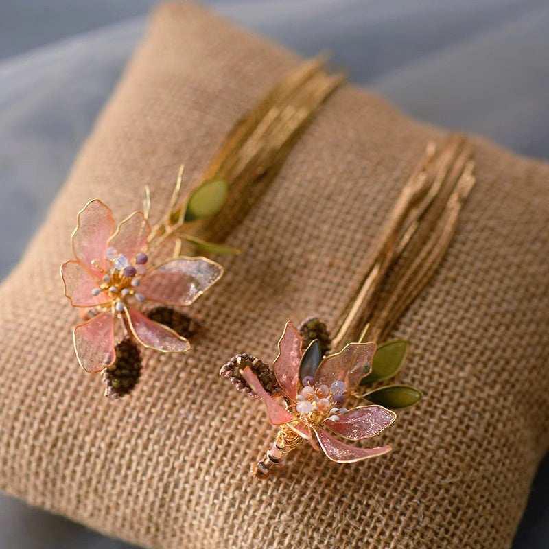 Fashion Bridal Seaside Style Leaf Flower Resin Artificial Liquid Tassel Ear Clip Earrings