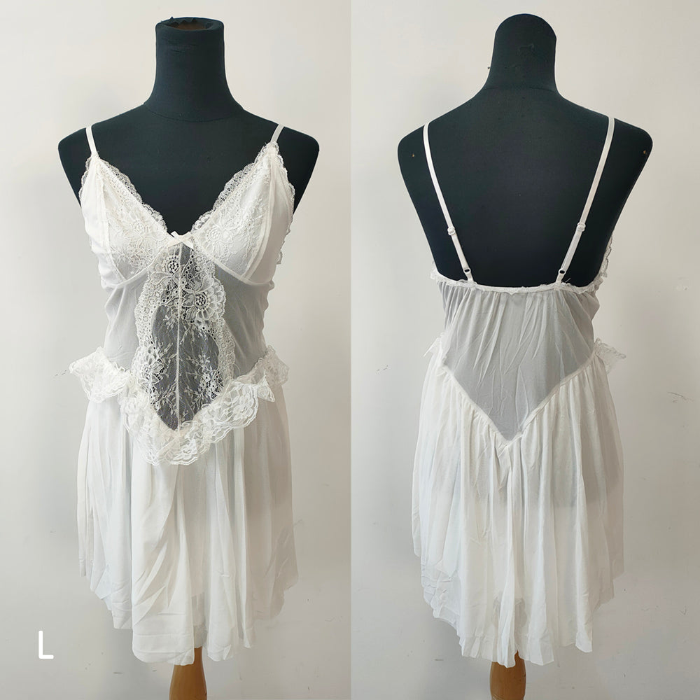 White French Lace Sexy Nightwaer Short Dresses Wedding Honeymoon Slip Dress