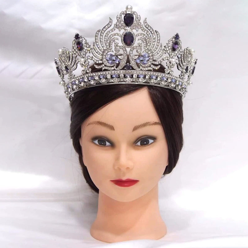 Luxury Adjustable round Rhinestone Zircon Crown Bride Headwear Princess Tiara for Wedding Birthday Miss Pageant Queen Party