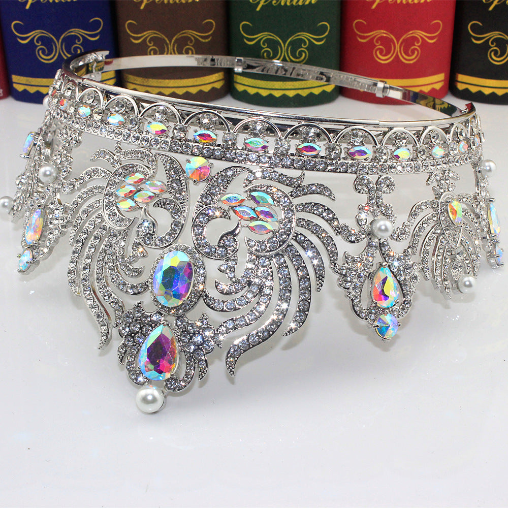 Luxury Adjustable round Rhinestone Zircon Crown Bride Headwear Princess Tiara for Wedding Birthday Miss Pageant Queen Party