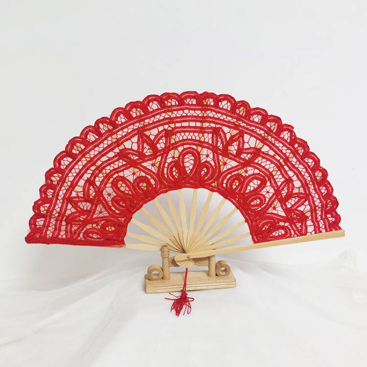 Battenberg Red Wedding Lace Parasol and Fan