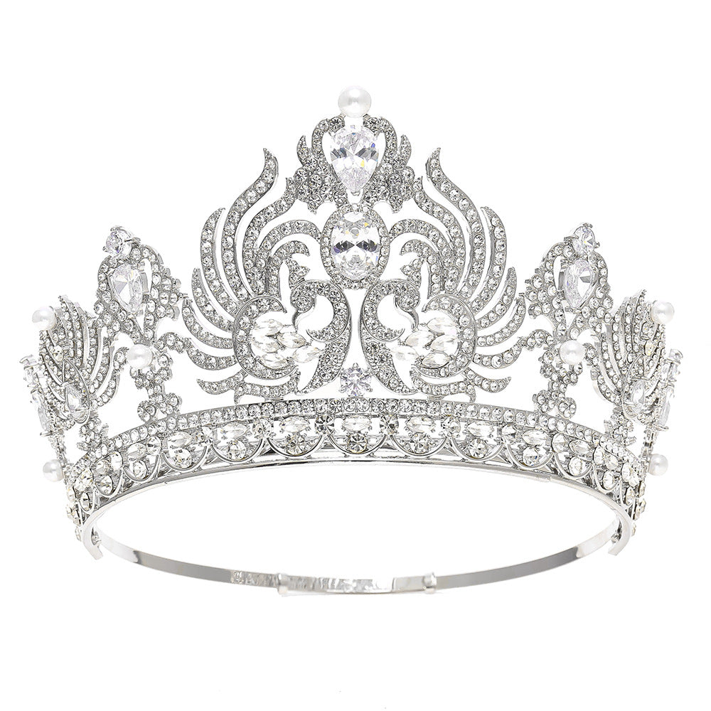 Luxury Adjustable round Rhinestone Zircon Crown Bride Headwear Princess Tiara for Wedding Birthday Miss Pageant Queen Party