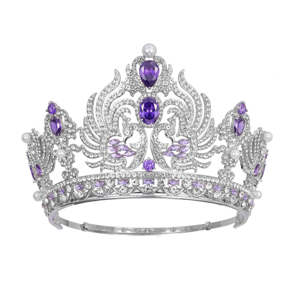 Luxury Adjustable round Rhinestone Zircon Crown Bride Headwear Princess Tiara for Wedding Birthday Miss Pageant Queen Party