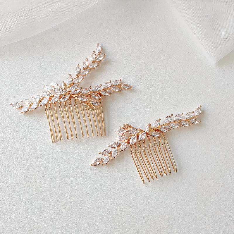 Vintage Elegant Hair Comb And Pin with Sparkling Zircon Leaf