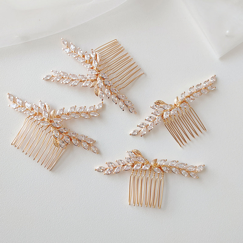 Vintage Elegant Hair Comb And Pin with Sparkling Zircon Leaf