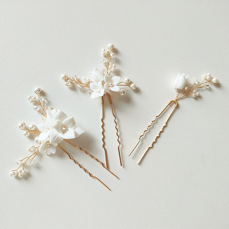 Amelie Handmade Flower Pearl Hair Pin Piece Bridal Jewelry Decoration Hairpins Accessories For Wedding Dress