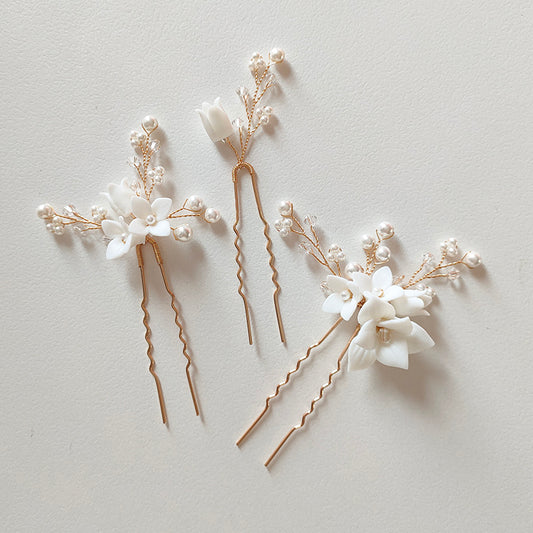 Amelie Handmade Flower Pearl Hair Pin Piece Bridal Jewelry Decoration Hairpins Accessories For Wedding Dress