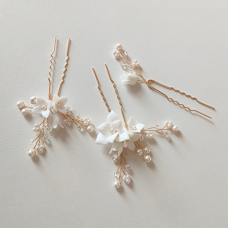 Amelie Handmade Flower Pearl Hair Pin Piece Bridal Jewelry Decoration Hairpins Accessories For Wedding Dress