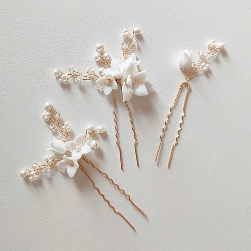 Amelie Handmade Flower Pearl Hair Pin Piece Bridal Jewelry Decoration Hairpins Accessories For Wedding Dress