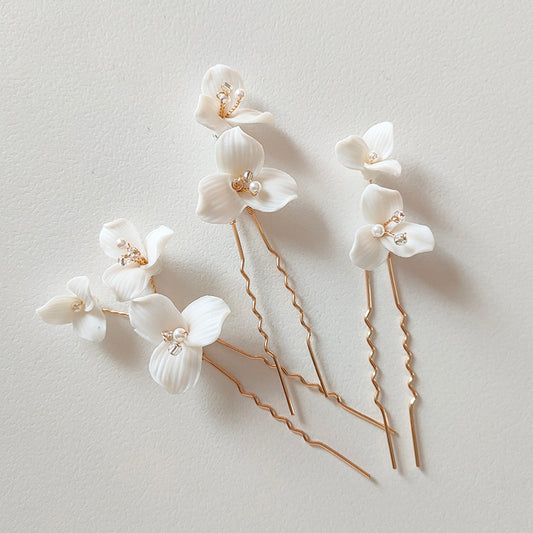 Handmade Hairpin White Ceramic Flower Hair Pins Bridal Hair Accessories For Wedding
