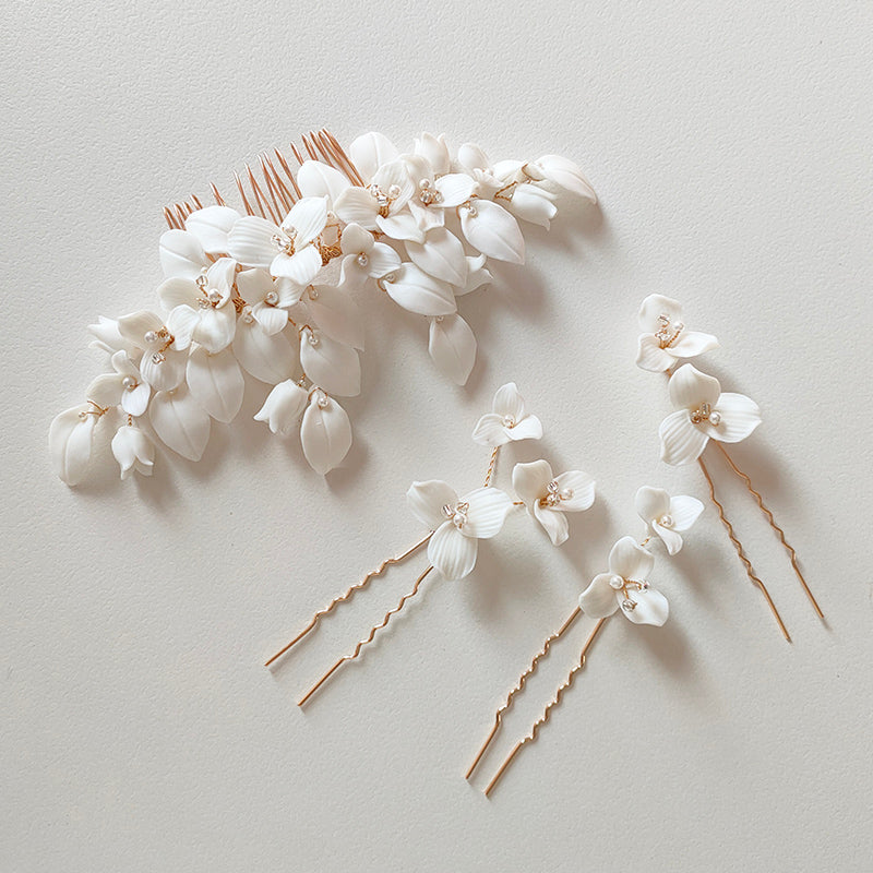 Handmade Hairpin White Ceramic Flower Hair Pins Bridal Hair Accessories For Wedding