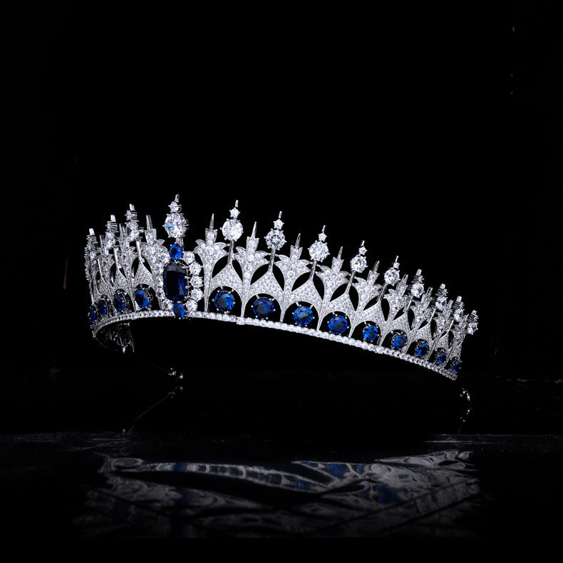 Luxury Elegant Blue CZ Royal Replica Wedding Bridal Tiara Hair Crown