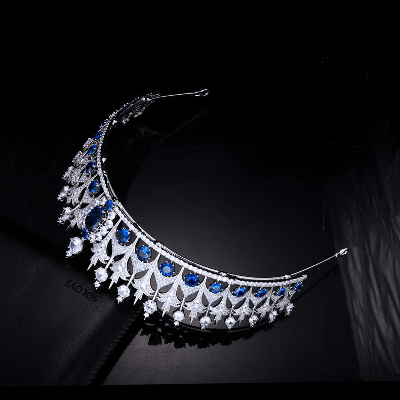 Luxury Elegant Blue CZ Royal Replica Wedding Bridal Tiara Hair Crown