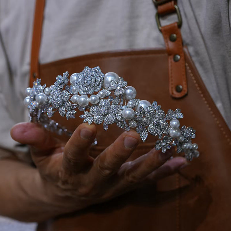 Pearl Tiara Diamond Wedding Crown for Princess Women Girl