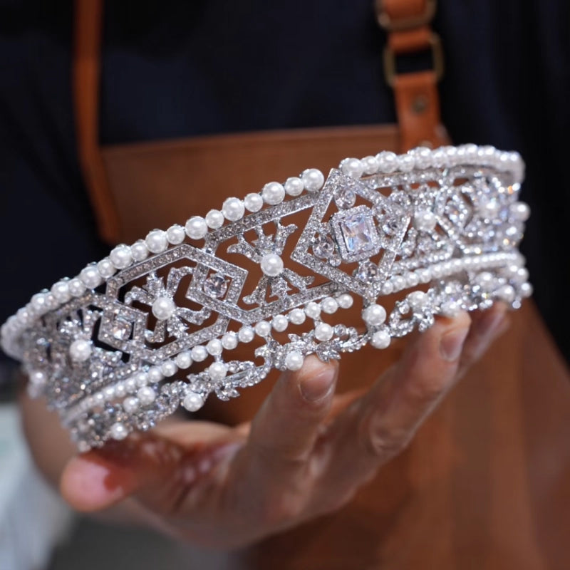 Silver Rhinestone Pearl Princess Wedding Bridal Crown
