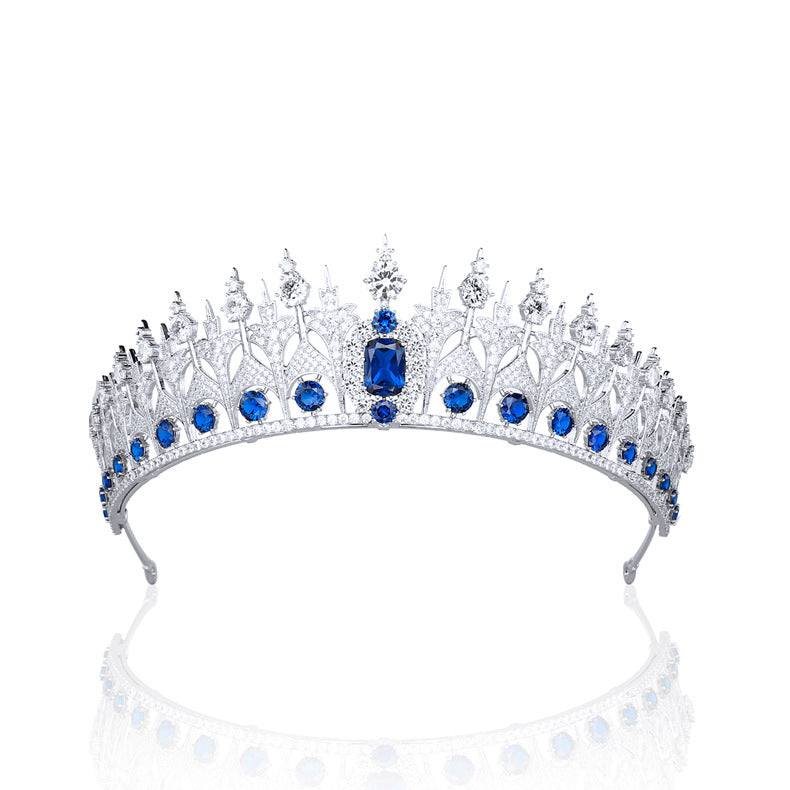 Luxury Elegant Blue CZ Royal Replica Wedding Bridal Tiara Hair Crown