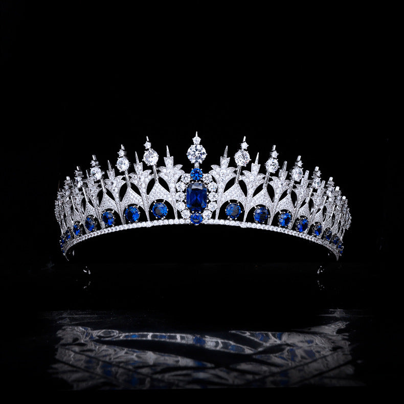 Luxury Elegant Blue CZ Royal Replica Wedding Bridal Tiara Hair Crown
