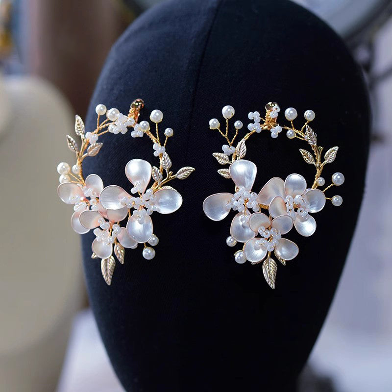 Forest Fairy Handmade Resin Liquid Flower Earrings Ear Clip Turkish Prom Wreath Jewelry