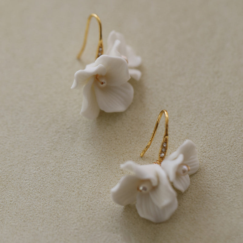 Handmade Little Ceramic Flower Earrings Bridal Wedding Engagement Jewelry For Women Bridesmaid Gift