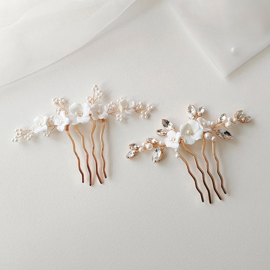 Simple and Elegant Porcelain Flower Shell Pearl Hair Comb Hair Accessories Suitable for Bride Wedding Hairstyle Decoration