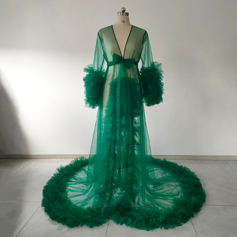 Statement Tulle Robe Train Maternity Photoshoot Sheer Cover Up Dress for Pregnancy Wedding Photography