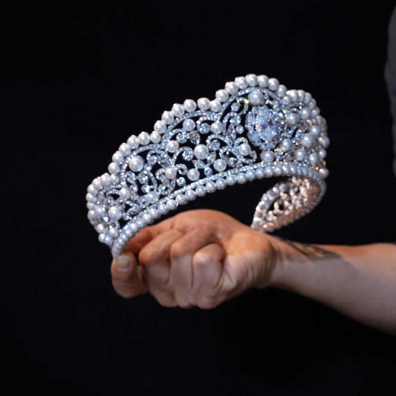 Vintage Pearl Rhinestone Crown Luxury Wedding Tiara
