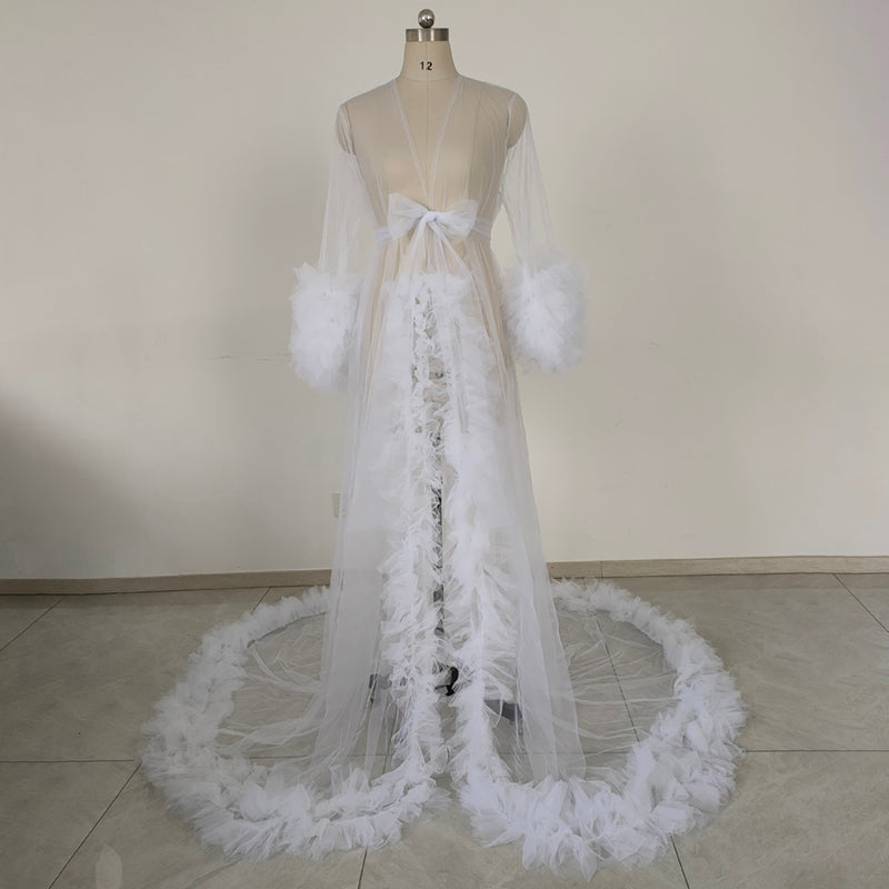 Statement Tulle Robe Train Maternity Photoshoot Sheer Cover Up Dress for Pregnancy Wedding Photography