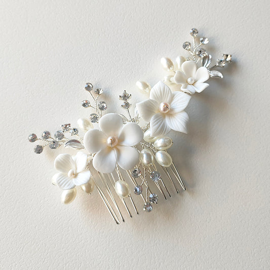 Simple Ceramic Flower Hair Comb For Bridal