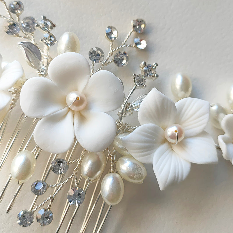 Simple Ceramic Flower Hair Comb For Bridal