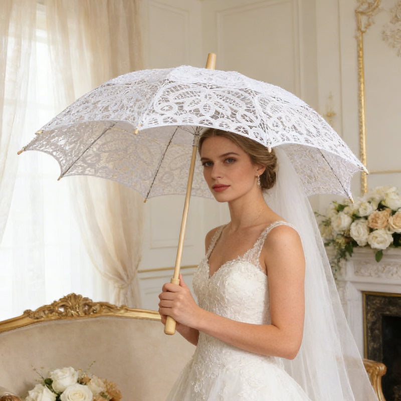 Handmade Battenburg Lace Parasol Bride Umbrella for Wedding Photography Recital Dance Stage