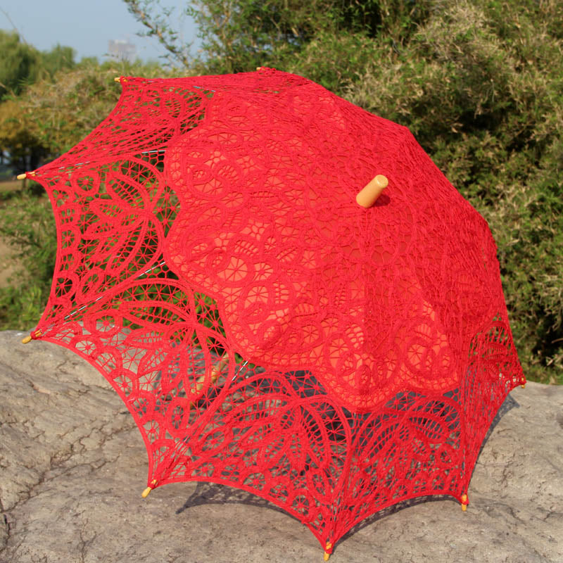 Battenberg Red Wedding Lace Parasol and Fan