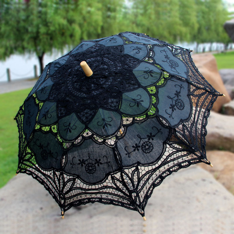 Gothic touch Handmade Bridal Umbrella with Cotton Embroidery & Lace Floral Wedding Parasol