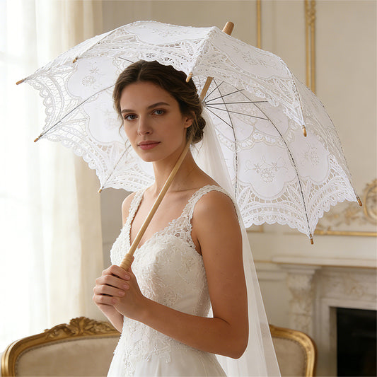 Bridal Lace Parasol - "Reawakening Romance" Collection | Handmade Wedding Umbrella in White, Beige, or Black