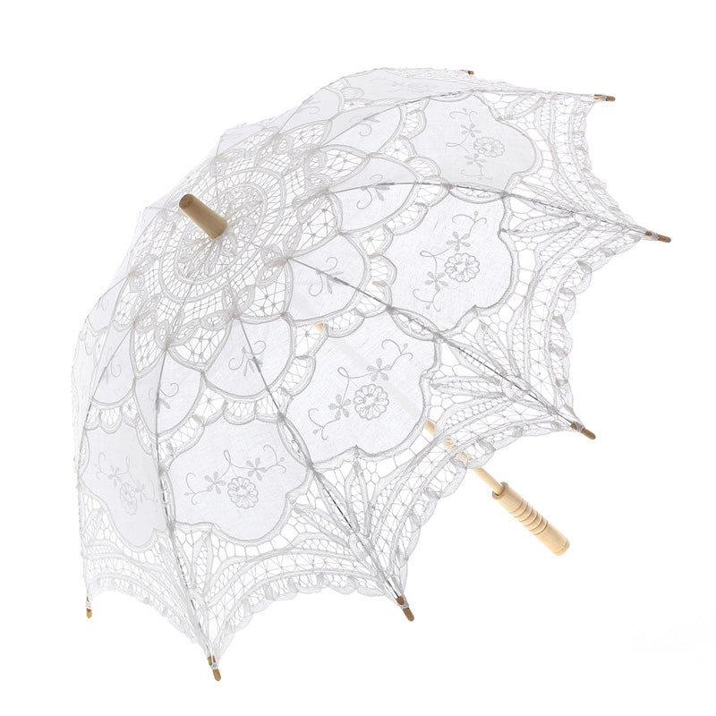 Gothic touch Handmade Bridal Umbrella with Cotton Embroidery & Lace Floral Wedding Parasol