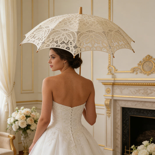 Handmade Battenburg Lace Parasol Bride Umbrella for Wedding Photography Recital Dance Stage