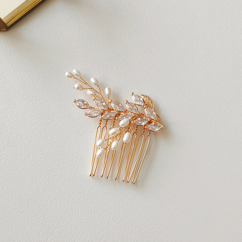 Vintage Elegant Hair Comb And Pin with Sparkling Zircon Leaf
