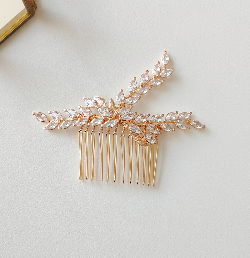 Vintage Elegant Hair Comb And Pin with Sparkling Zircon Leaf