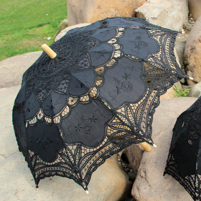 Gothic touch Handmade Bridal Umbrella with Cotton Embroidery & Lace Floral Wedding Parasol